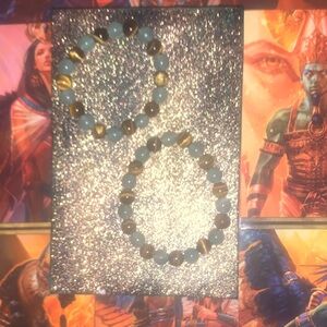 Kid Size Beaded Green Aventurine Wealth and Tigers Eye Protection Bracelet